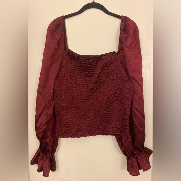 NWT Reformation Silk Chamomile Plum Burgundy Smocked Top Size 1X - Picture 2 of 8